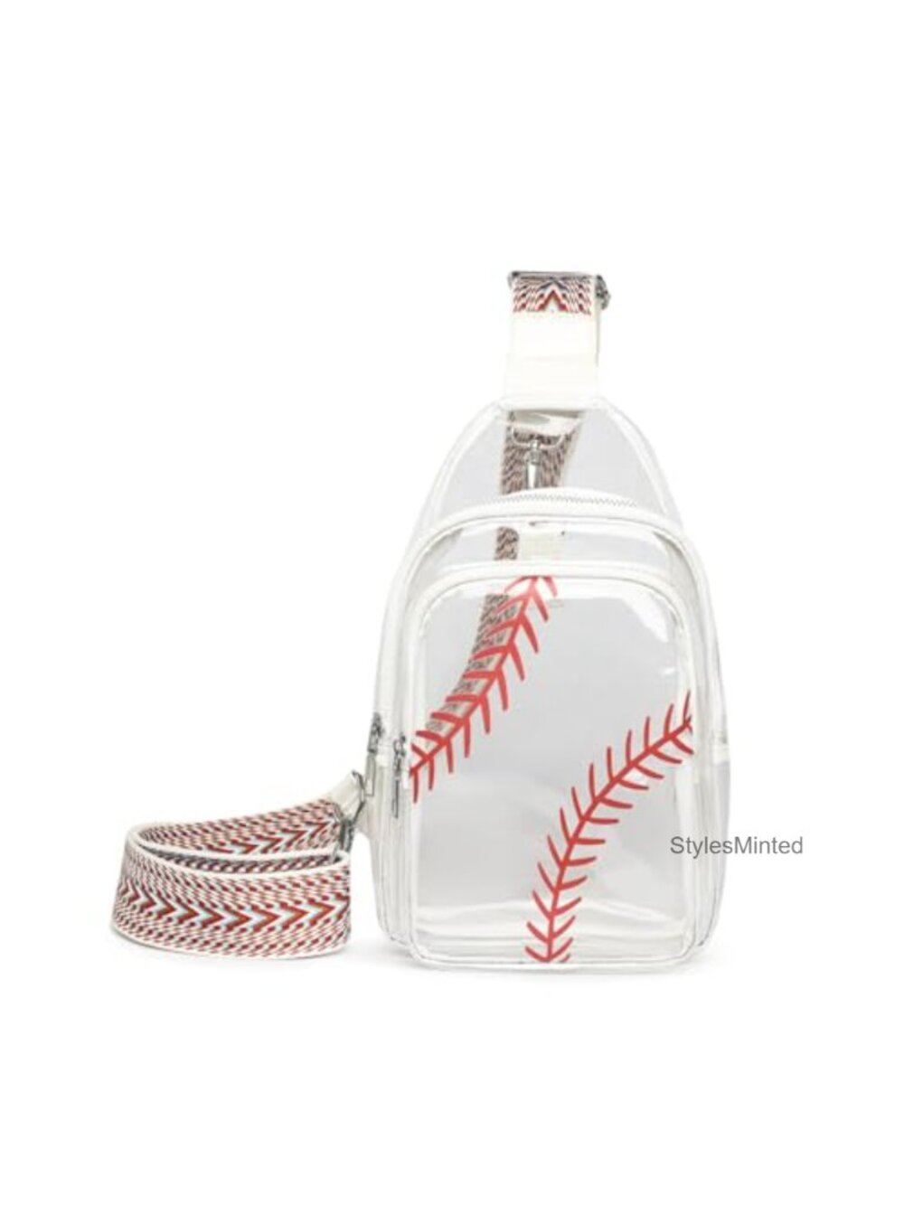 Clear Crossbody Bag Stadium Approved Sling Purse Vegan PU Leather Baseball Print